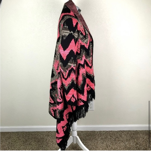 Voom By Joy Han Cardigan Women's Large Vintage 90s Open Front Fringe High Low - Picture 4 of 6